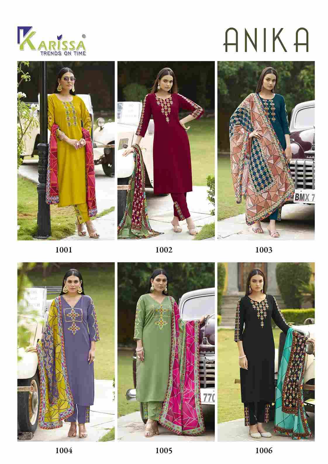 Anika By Karissa 1001 To 1006 Series Designer Stylish Fancy Colorful Beautiful Party Wear & Ethnic Wear Collection Rayon Dresses At Wholesale Price