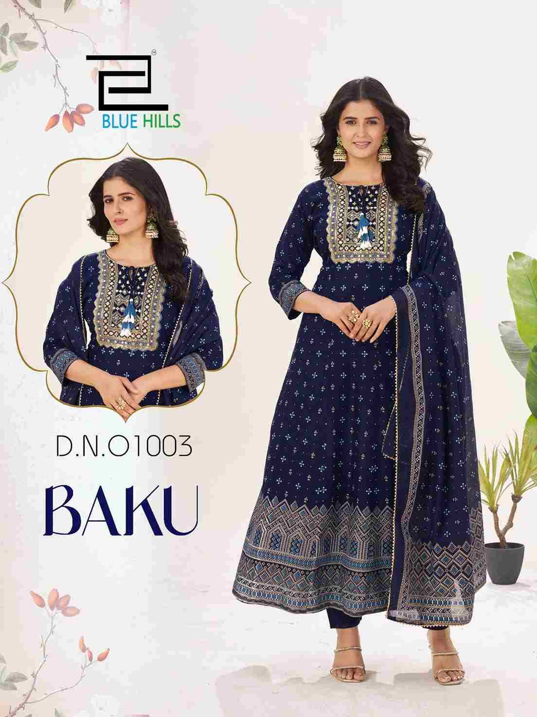 Baku By Blue Hills 1001 To 1006 Series Beautiful Festive Suits Colorful Stylish Fancy Casual Wear & Ethnic Wear Rayon With Work Dresses At Wholesale Price