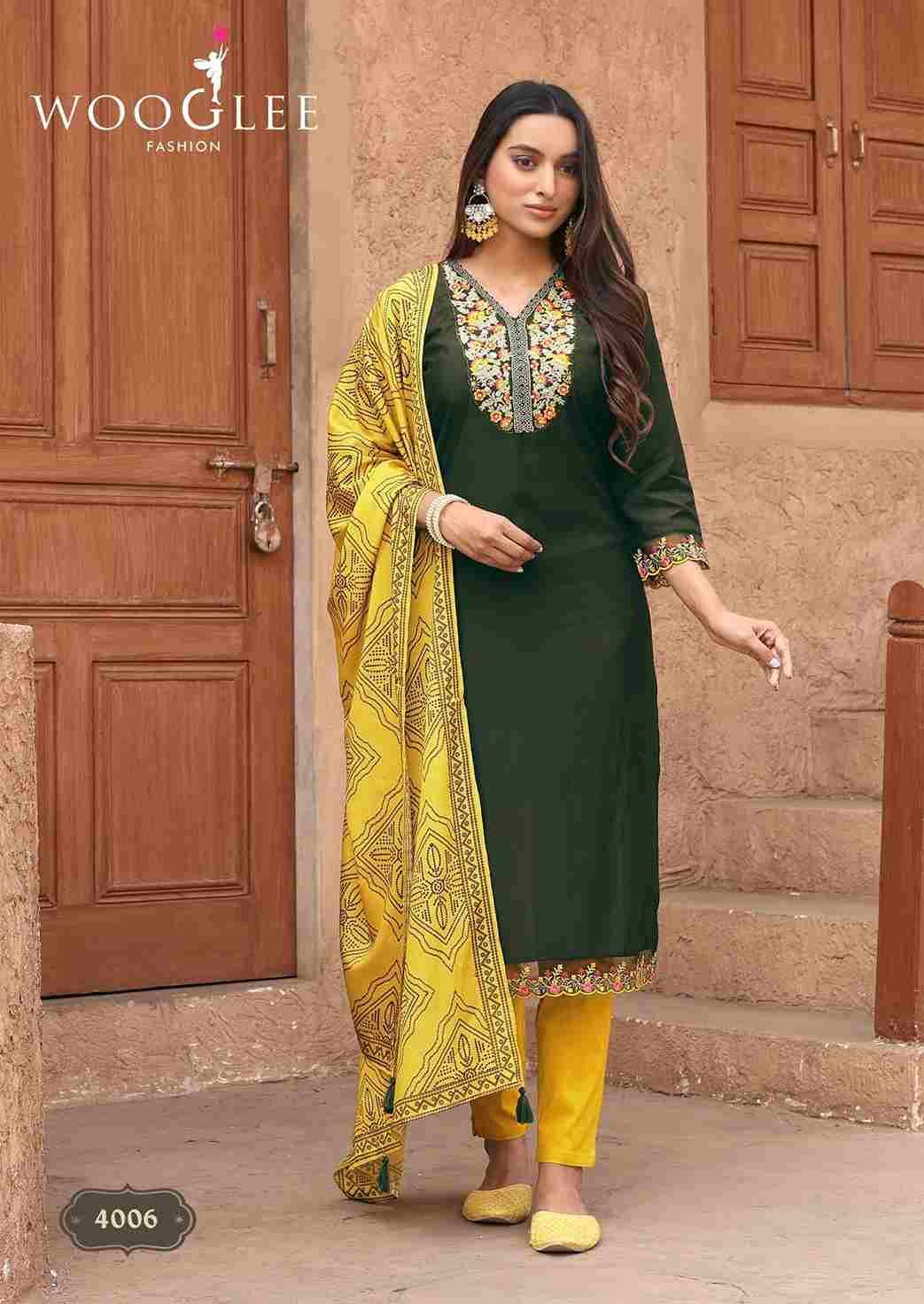 Sagaai Vol-2 By Wooglee 4001 To 4006 Series Festive Suits Beautiful Fancy Colorful Stylish Party Wear & Occasional Wear Viscose Dresses At Wholesale Price