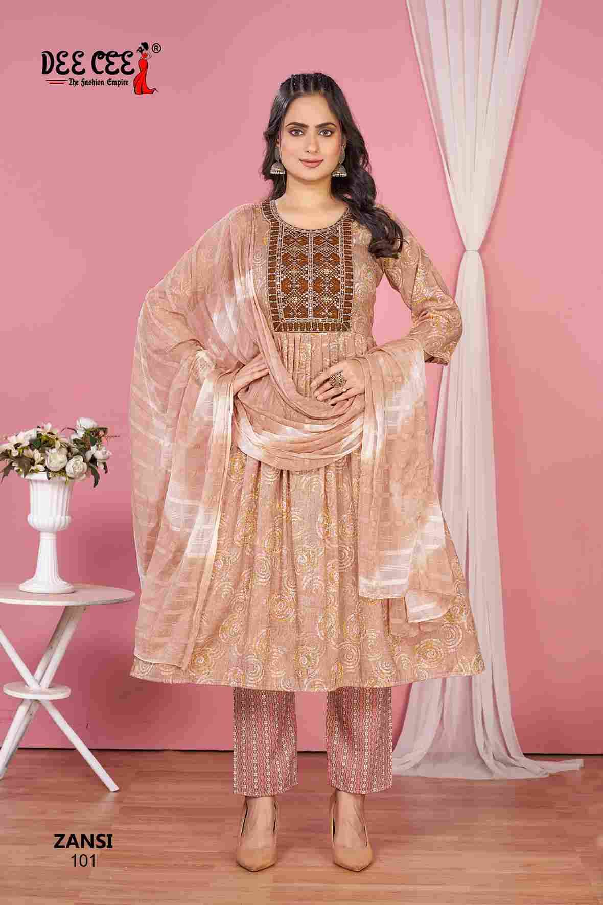 Zansi By Dee Cee 101 To 106 Series Beautiful Anarkali Suits Stylish Fancy Colorful Casual Wear & Ethnic Wear Rayon Foil Dresses At Wholesale Price