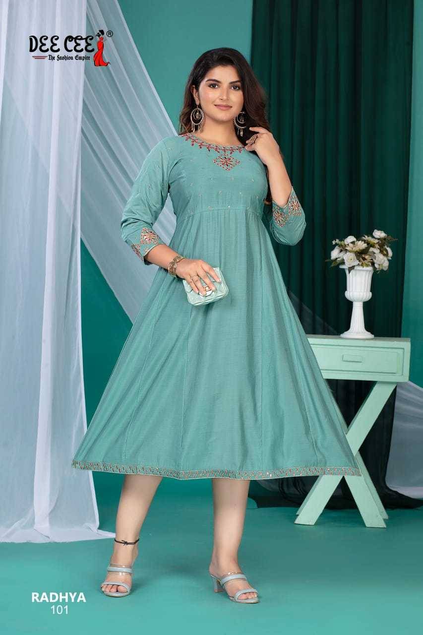 Radhya By Dee Cee 101 To 106 Series Designer Stylish Fancy Colorful Beautiful Party Wear & Ethnic Wear Collection Roman Silk Kurtis At Wholesale Price