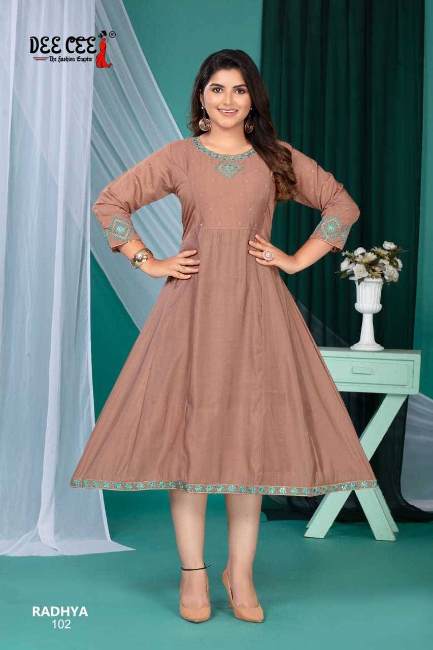 Radhya By Dee Cee 101 To 106 Series Designer Stylish Fancy Colorful Beautiful Party Wear & Ethnic Wear Collection Roman Silk Kurtis At Wholesale Price