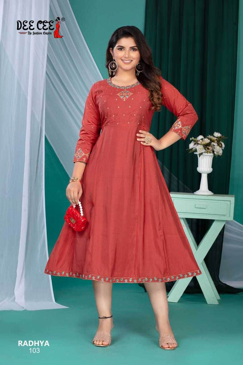 Radhya By Dee Cee 101 To 106 Series Designer Stylish Fancy Colorful Beautiful Party Wear & Ethnic Wear Collection Roman Silk Kurtis At Wholesale Price