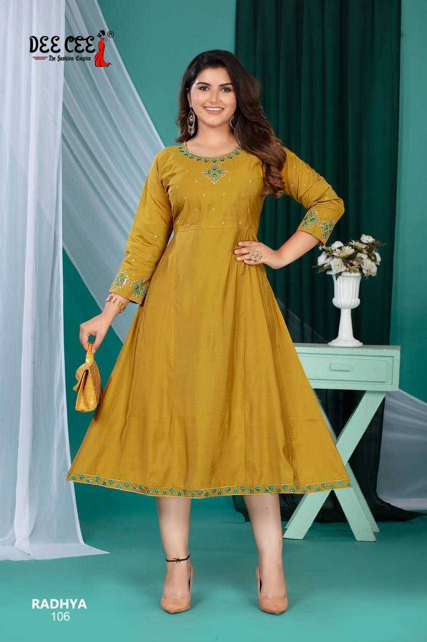 Radhya By Dee Cee 101 To 106 Series Designer Stylish Fancy Colorful Beautiful Party Wear & Ethnic Wear Collection Roman Silk Kurtis At Wholesale Price
