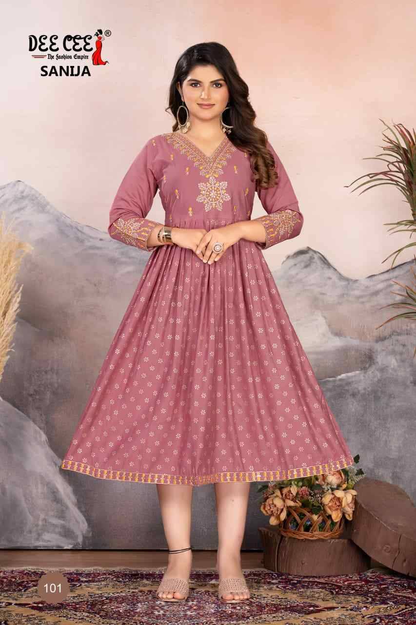 Sanija By Dee Cee 101 To 106 Series Designer Stylish Fancy Colorful Beautiful Party Wear & Ethnic Wear Collection Roman Silk Kurtis At Wholesale Price
