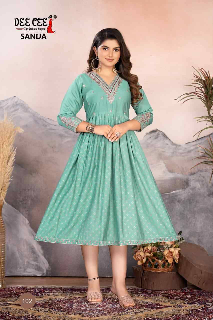 Sanija By Dee Cee 101 To 106 Series Designer Stylish Fancy Colorful Beautiful Party Wear & Ethnic Wear Collection Roman Silk Kurtis At Wholesale Price