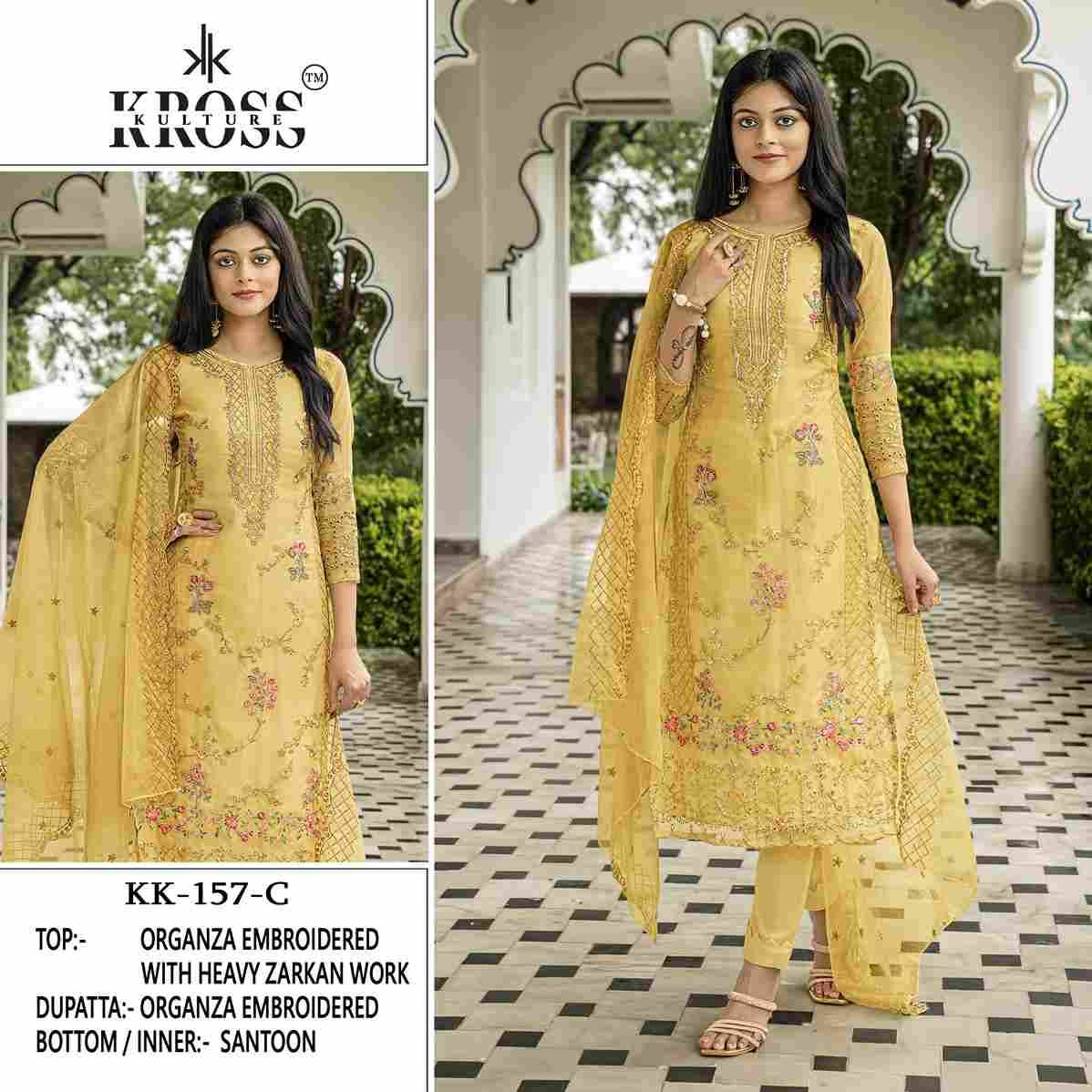 Kross Kulture Hit Design 157 Colours By Kross Kulture 157-A To 157-D Series Beautiful Pakistani Suits Colorful Stylish Fancy Casual Wear & Ethnic Wear Organza With Embroidered Dresses At Wholesale Price