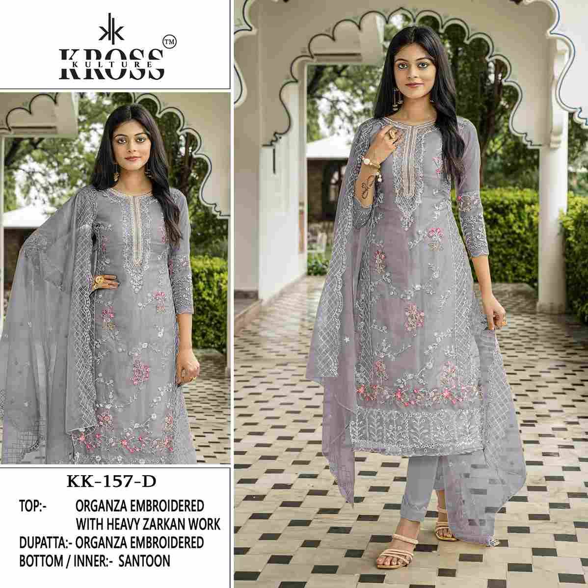 Kross Kulture Hit Design 157 Colours By Kross Kulture 157-A To 157-D Series Beautiful Pakistani Suits Colorful Stylish Fancy Casual Wear & Ethnic Wear Organza With Embroidered Dresses At Wholesale Price