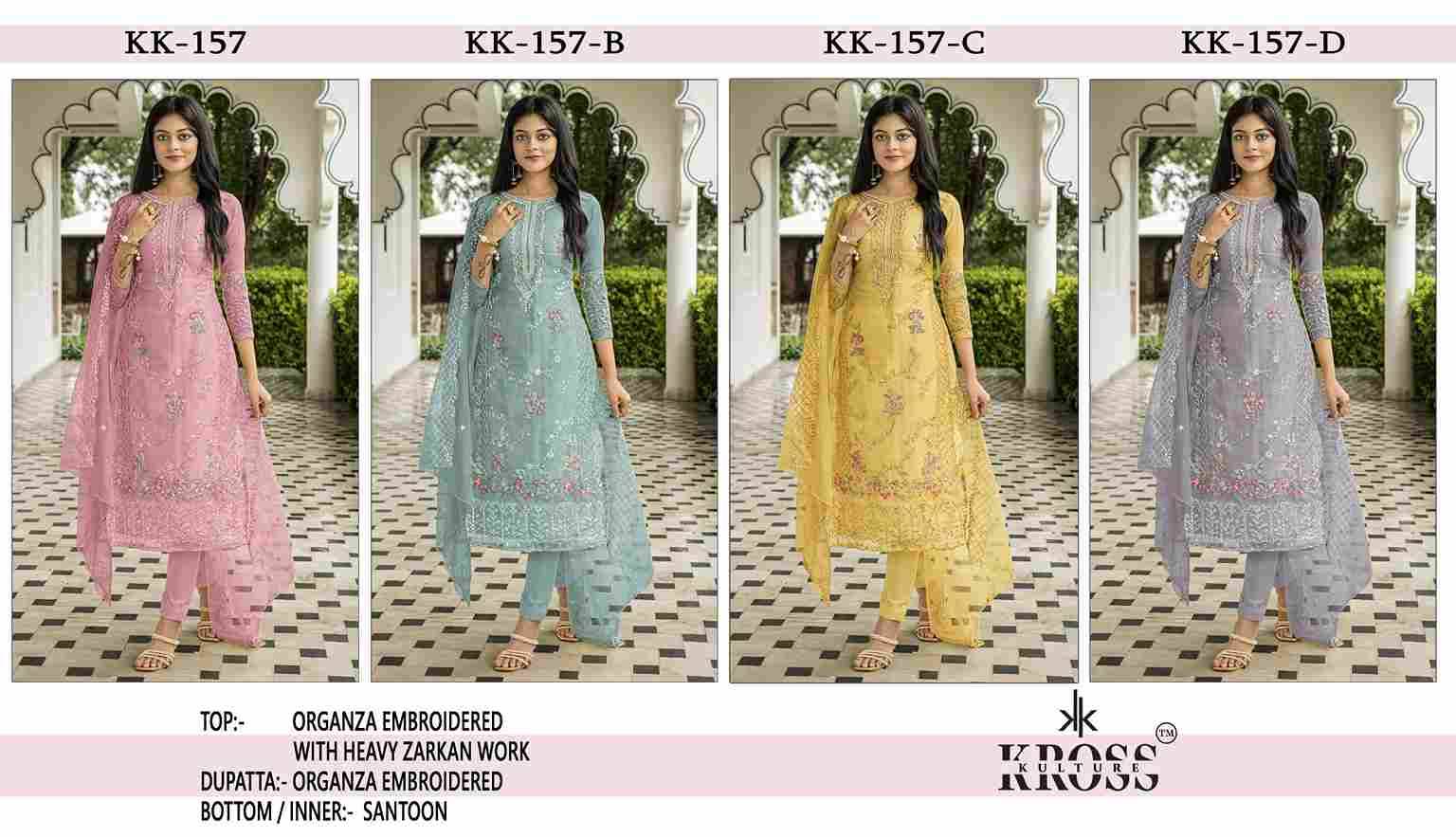 Kross Kulture Hit Design 157 Colours By Kross Kulture 157-A To 157-D Series Beautiful Pakistani Suits Colorful Stylish Fancy Casual Wear & Ethnic Wear Organza With Embroidered Dresses At Wholesale Price