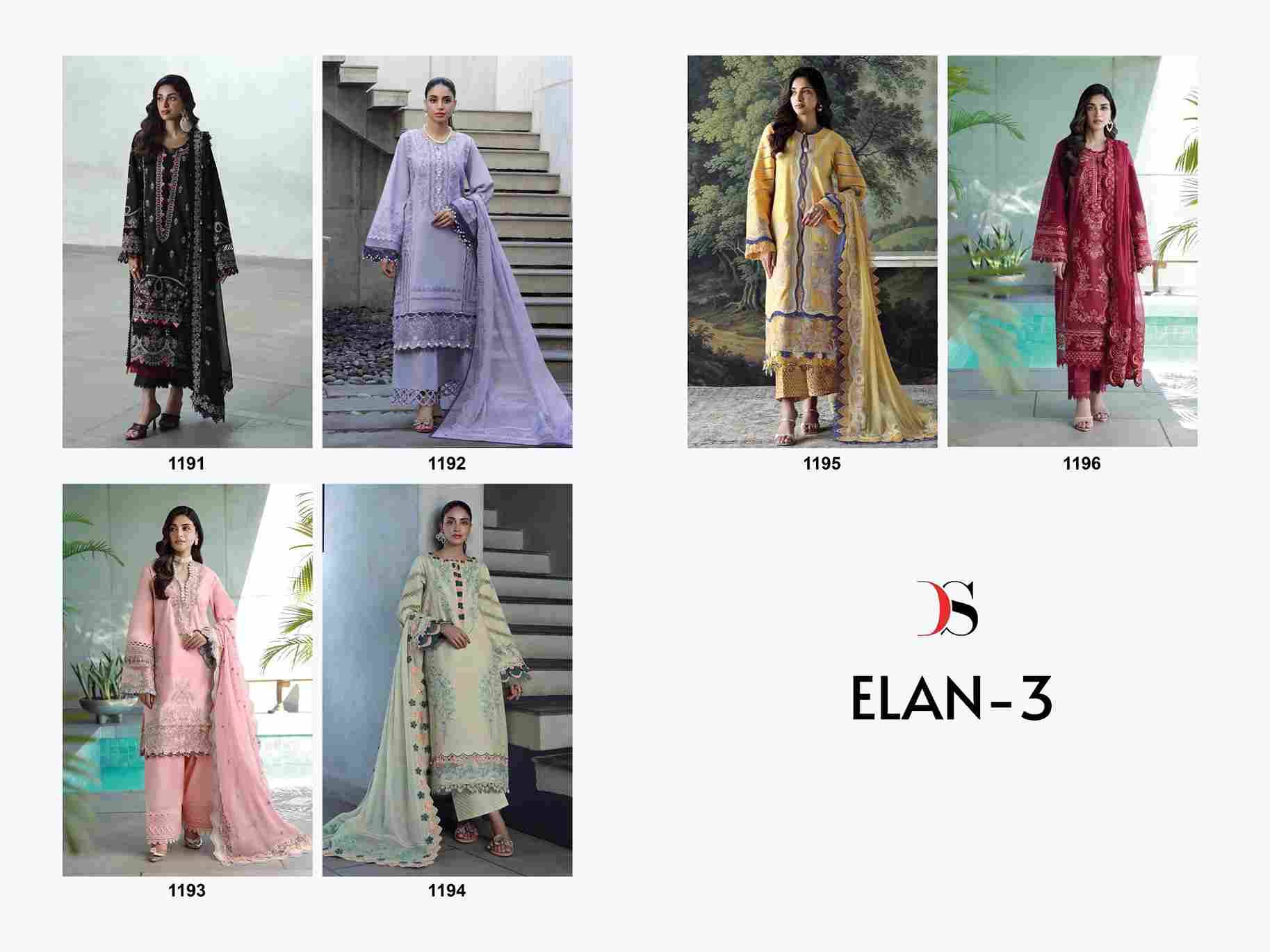 Elan Vol-3 By Deepsy Suits 1191 To 1196 Series Designer Pakistani Suits Beautiful Fancy Stylish Colorful Party Wear & Occasional Wear Pure Cotton Dresses At Wholesale Price