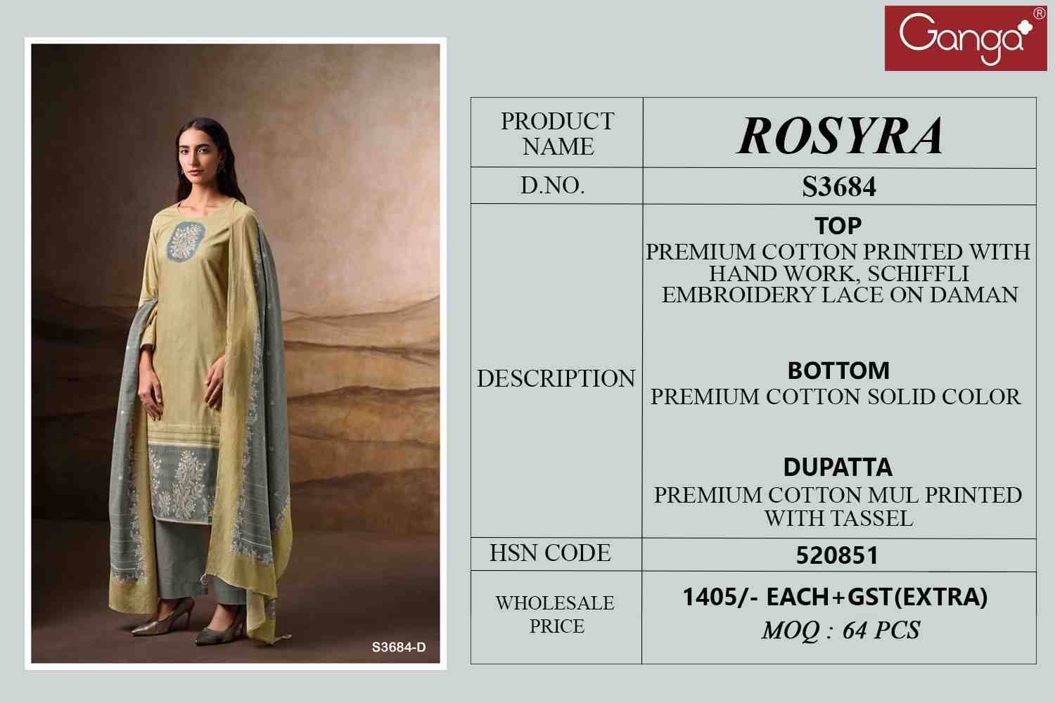 Rosyra-3684 By Ganga Fashion 3684-A To 3684-D Series Beautiful Festive Suits Colorful Stylish Fancy Casual Wear & Ethnic Wear Cotton Dresses At Wholesale Price