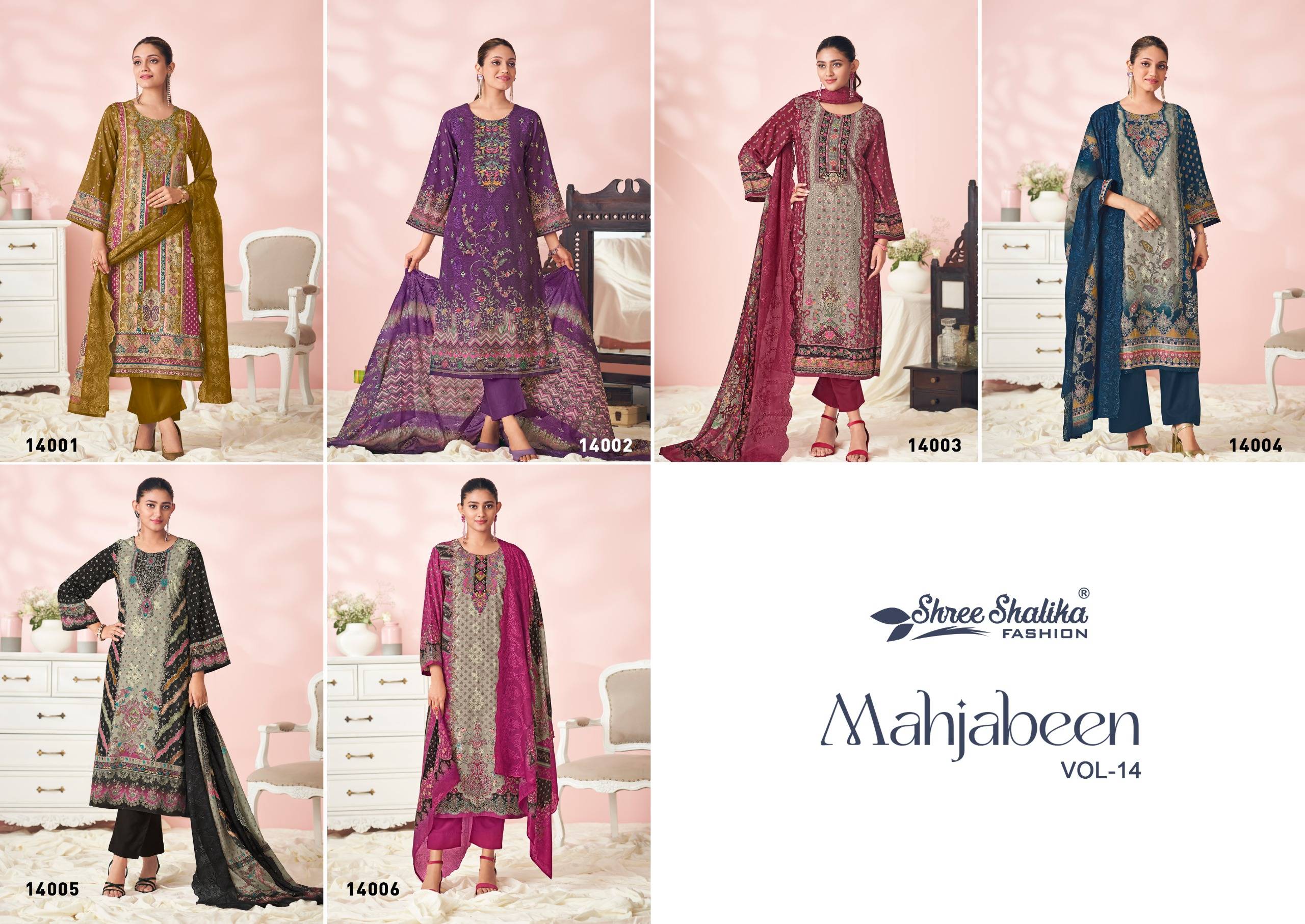 Mahjabeen Vol-14 By Shree Shalika Fashion 14001 To 14006 Series Beautiful Stylish Festive Suits Fancy Colorful Casual Wear & Ethnic Wear & Ready To Wear Cotton Lawn Print Dresses At Wholesale Price
