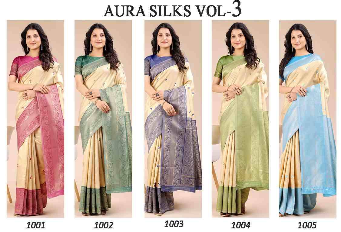 Aura Silks Vol-3 By Fashid Wholesale 1001 To 1005 Series Indian Traditional Wear Collection Beautiful Stylish Fancy Colorful Party Wear & Occasional Wear Banarasi Silk Sarees At Wholesale Price