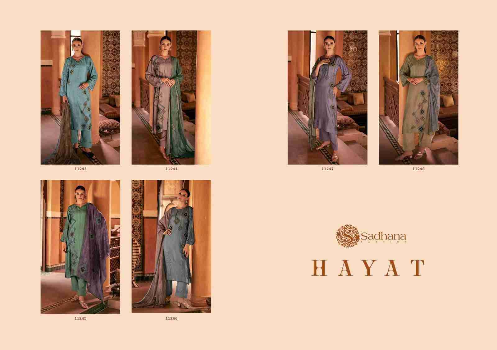 Hayat By Sadhana Fashion 11243 To 11248 Series Designer Festive Suits Beautiful Fancy Stylish Colorful Party Wear & Occasional Wear Pure Muslin Silk Print Dresses At Wholesale Price