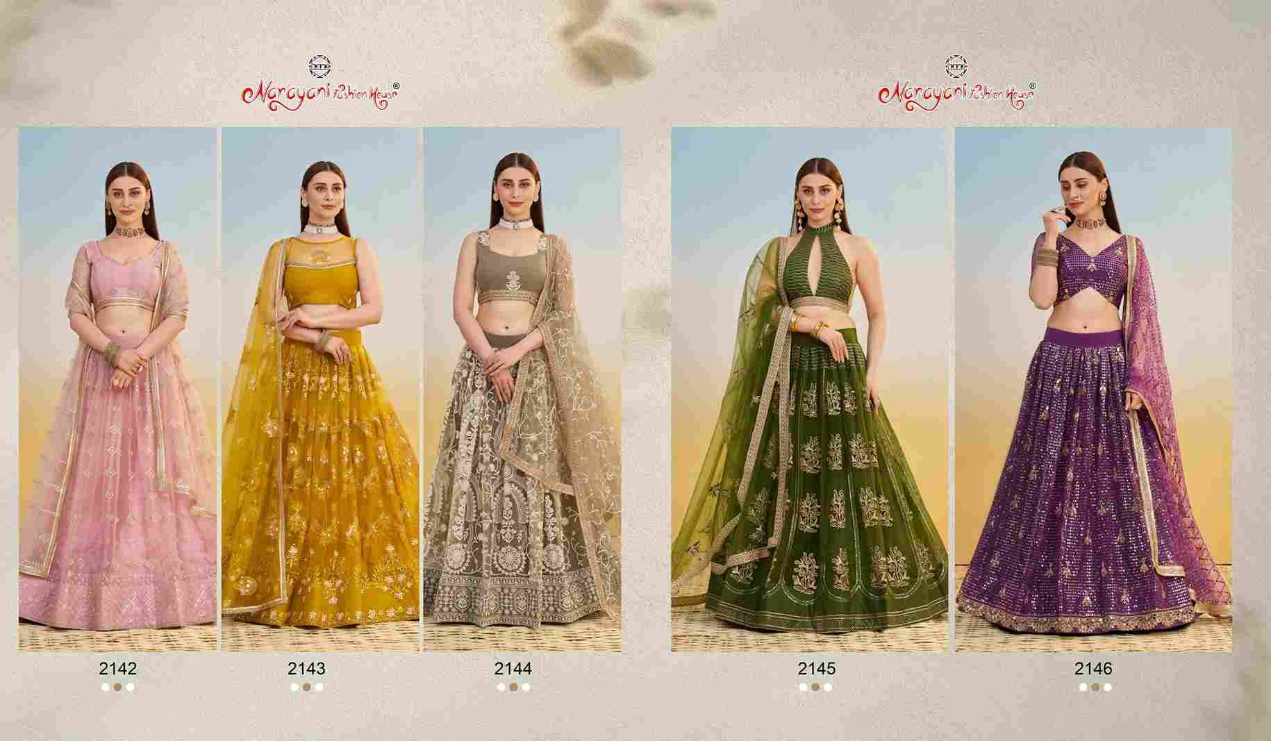 Kelaya Vol-9 By Narayani Fashion House 2142 To 2146 Series Festive Wear Collection Beautiful Stylish Colorful Fancy Party Wear & Occasional Wear Net Lehengas At Wholesale Price