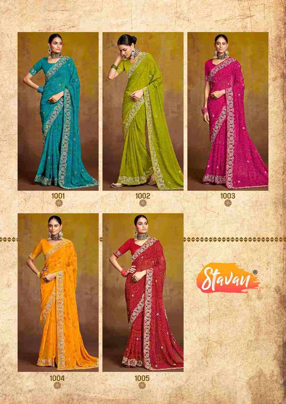 Savan By Stavan 1001 To 1005 Series Indian Traditional Wear Collection Beautiful Stylish Fancy Colorful Party Wear & Occasional Wear Georgette Sarees At Wholesale Price