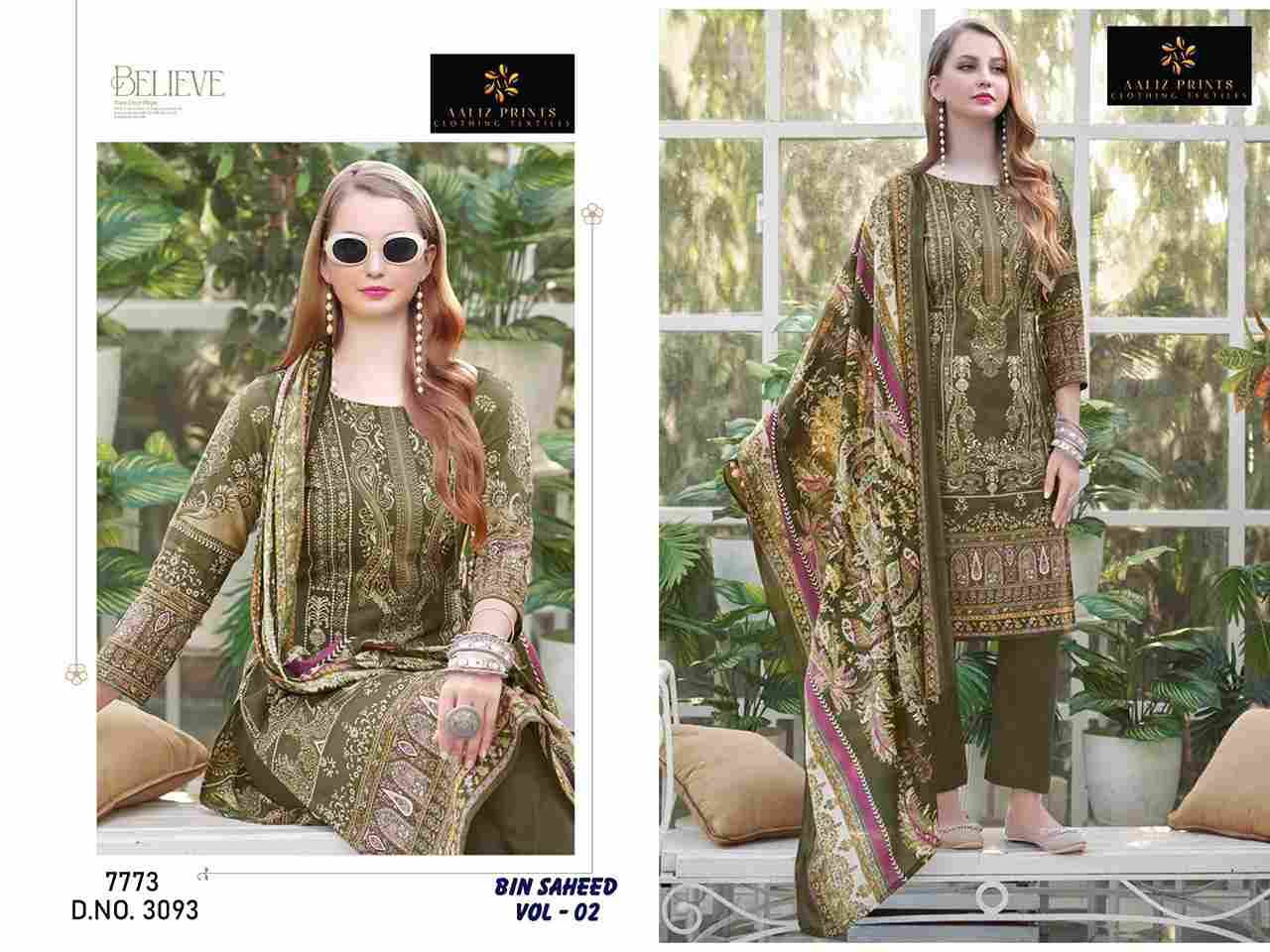Bin Saheed Vol-2 By Aaliz Prints 3093 To 3096 Series Beautiful Festive Pakistani Suits Stylish Fancy Colorful Casual Wear & Ethnic Wear Soft Cotton Digital Print Dresses At Wholesale Price