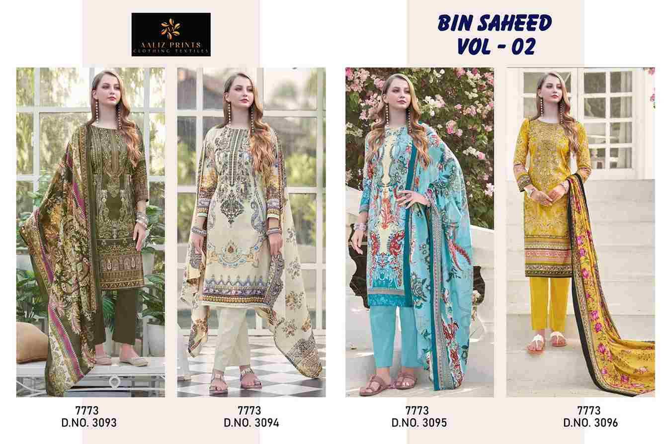 Bin Saheed Vol-2 By Aaliz Prints 3093 To 3096 Series Beautiful Festive Pakistani Suits Stylish Fancy Colorful Casual Wear & Ethnic Wear Soft Cotton Digital Print Dresses At Wholesale Price