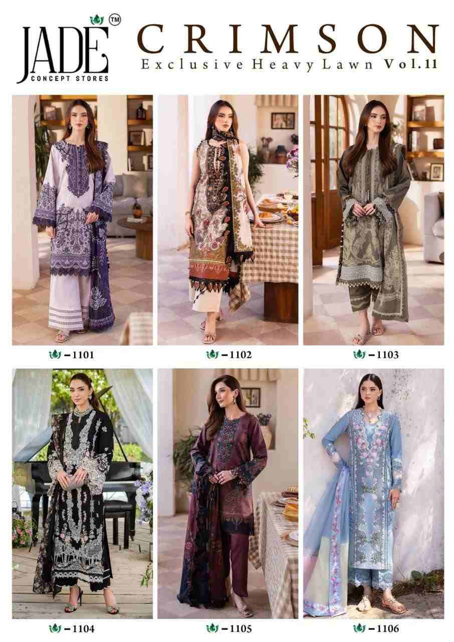 Crimson Exclusive Collection Vol-11 By Jade 1101 To 1106 Series Beautiful Suits Stylish Colorful Fancy Casual Wear & Ethnic Wear Pure Heavy Lawn Print Dresses At Wholesale Price
