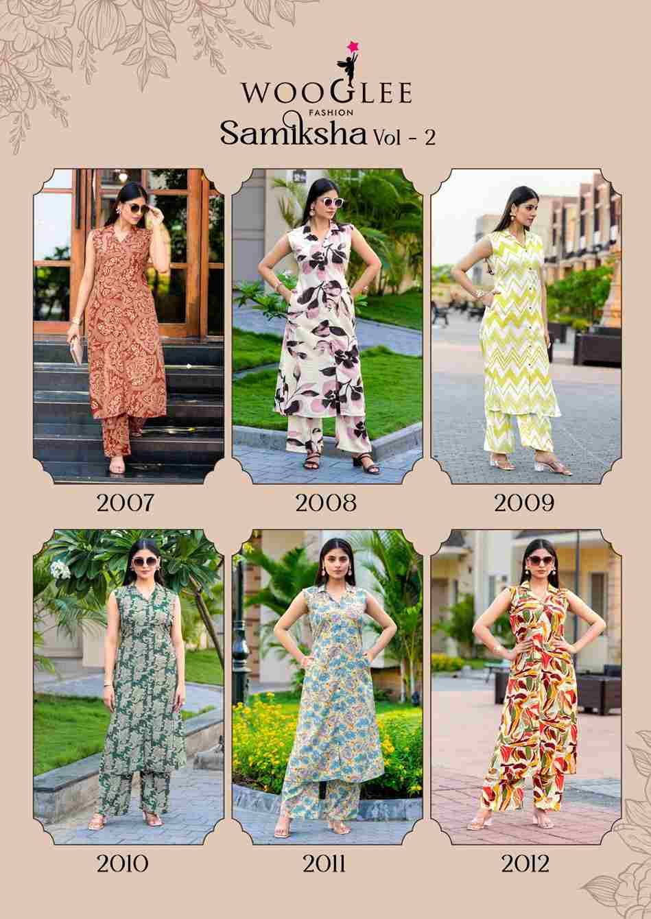 Samiksha Vol-2 By Wooglee 2007 To 2012 Series Designer Pakistani Suits Collection Beautiful Stylish Fancy Colorful Party Wear & Occasional Wear Rayon Print Print With Bottom At Wholesale Price