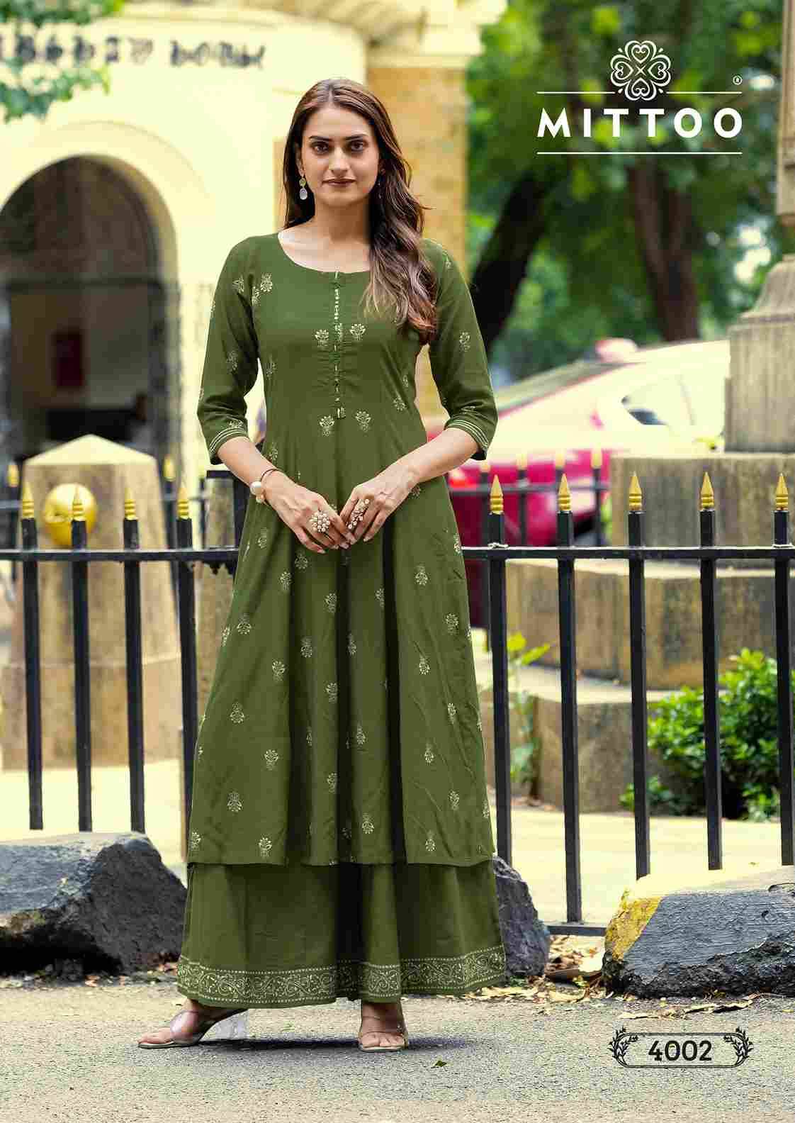 Toral By Mittoo 4001 To 4005 Series Designer Stylish Fancy Colorful Beautiful Party Wear & Ethnic Wear Collection Rayon Print Kurtis With Bottom At Wholesale Price