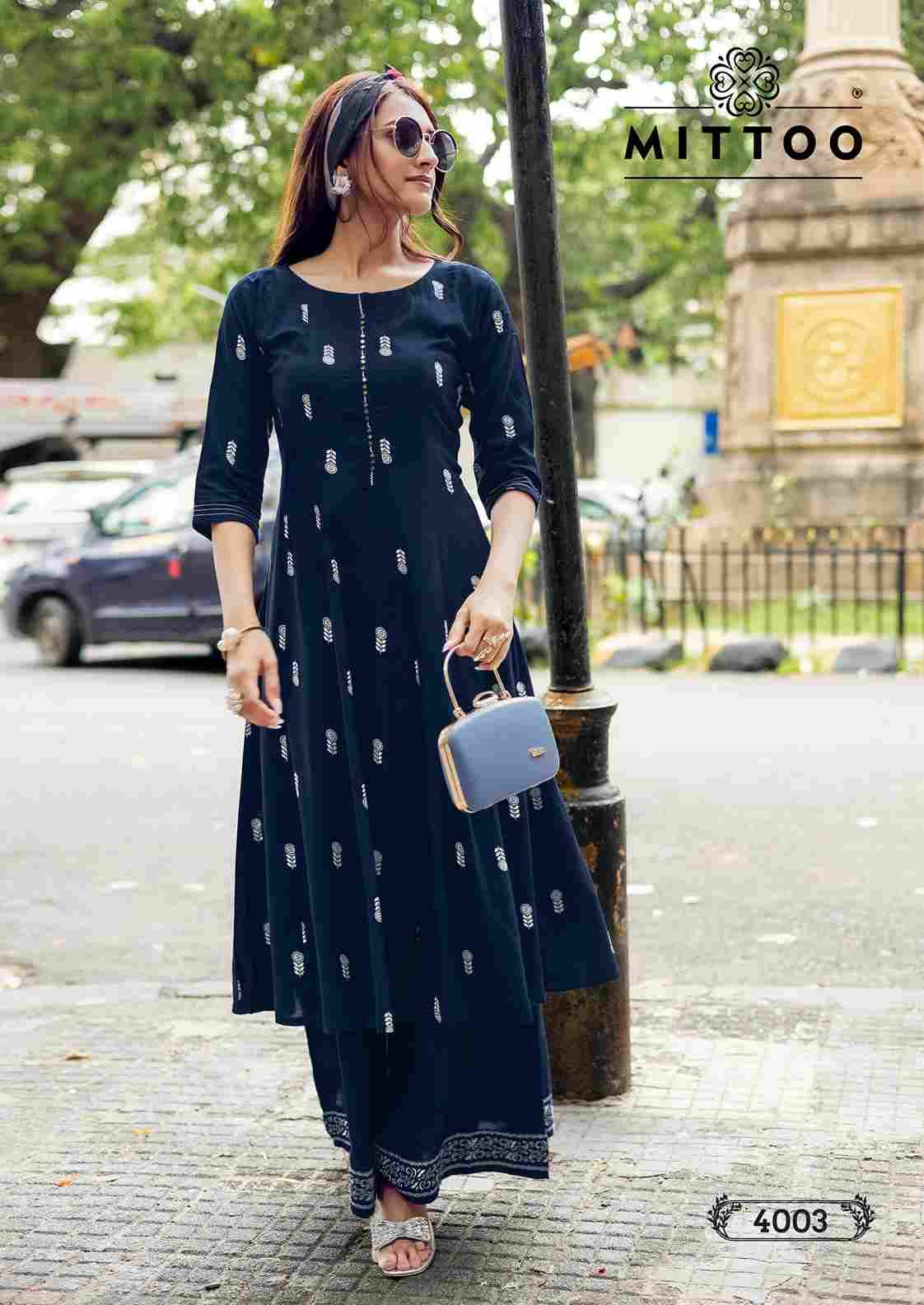 Toral By Mittoo 4001 To 4005 Series Designer Stylish Fancy Colorful Beautiful Party Wear & Ethnic Wear Collection Rayon Print Kurtis With Bottom At Wholesale Price