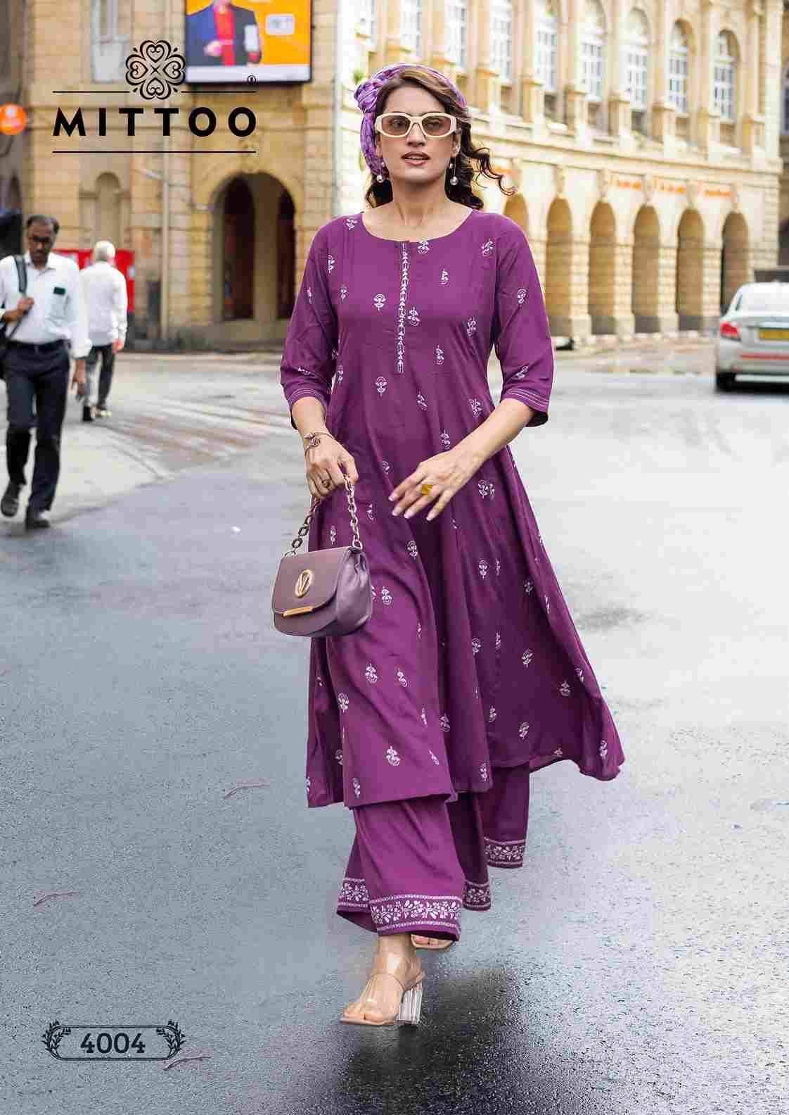 Toral By Mittoo 4001 To 4005 Series Designer Stylish Fancy Colorful Beautiful Party Wear & Ethnic Wear Collection Rayon Print Kurtis With Bottom At Wholesale Price