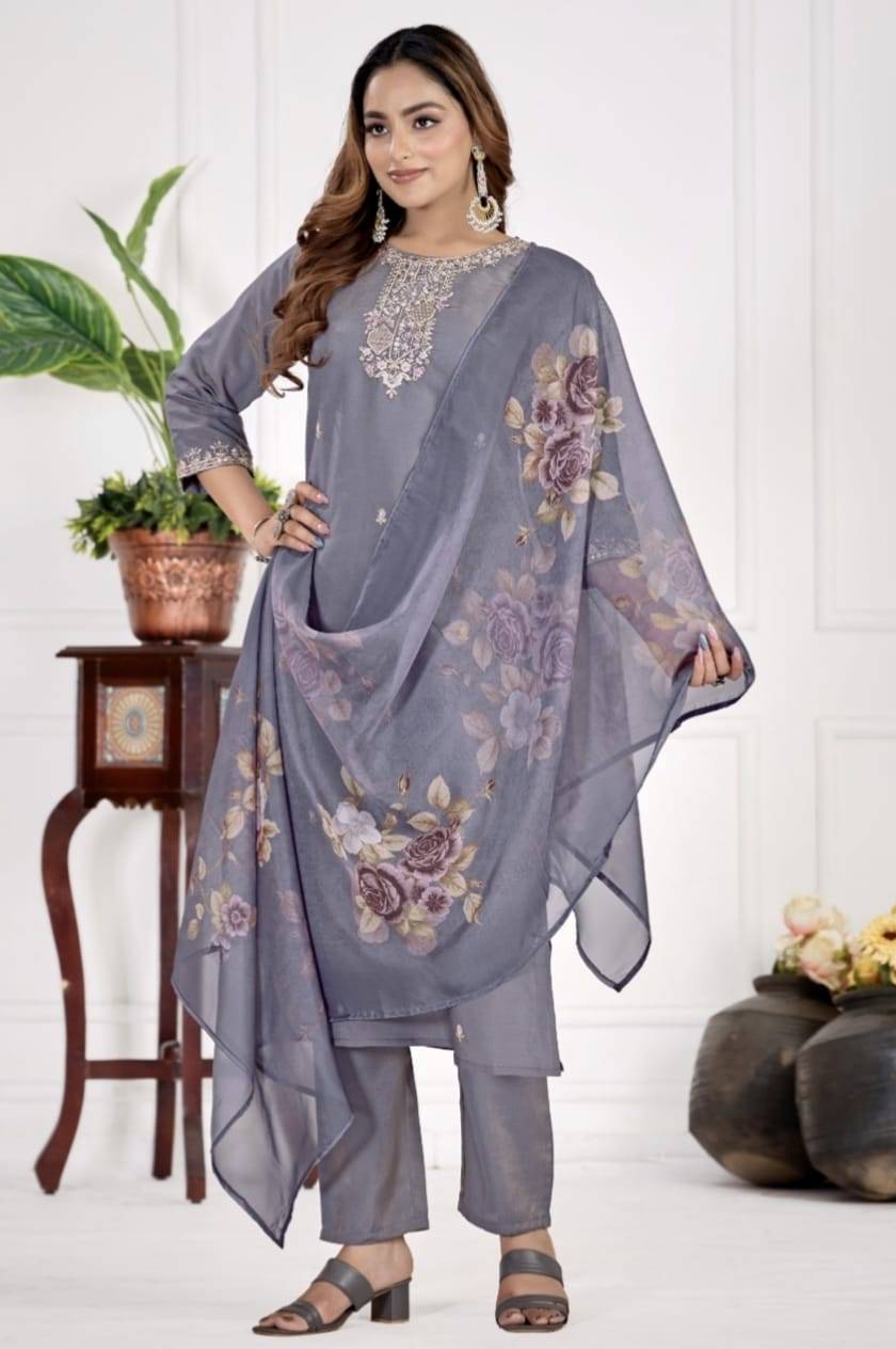 Kalini By Bellarosa 101 To 104 Series Beautiful Stylish Fancy Colorful Casual Wear & Ethnic Wear Roman Shimmer Dresses At Wholesale Price