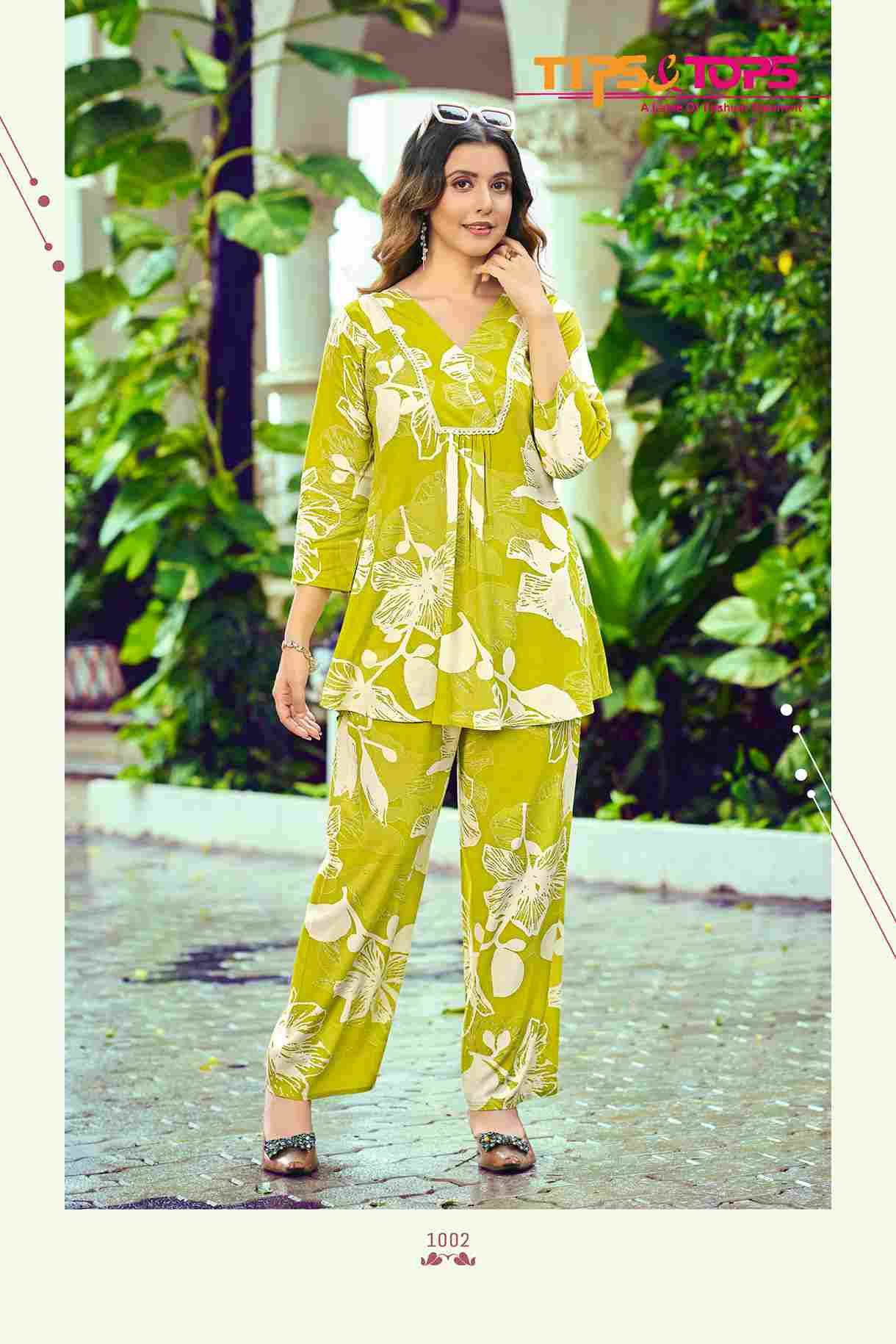 Viona Vol-3 By Tips And Tops 1001 To 1006 Series Designer Stylish Fancy Colorful Beautiful Party Wear & Ethnic Wear Collection Rayon Print Co-Ords At Wholesale Price