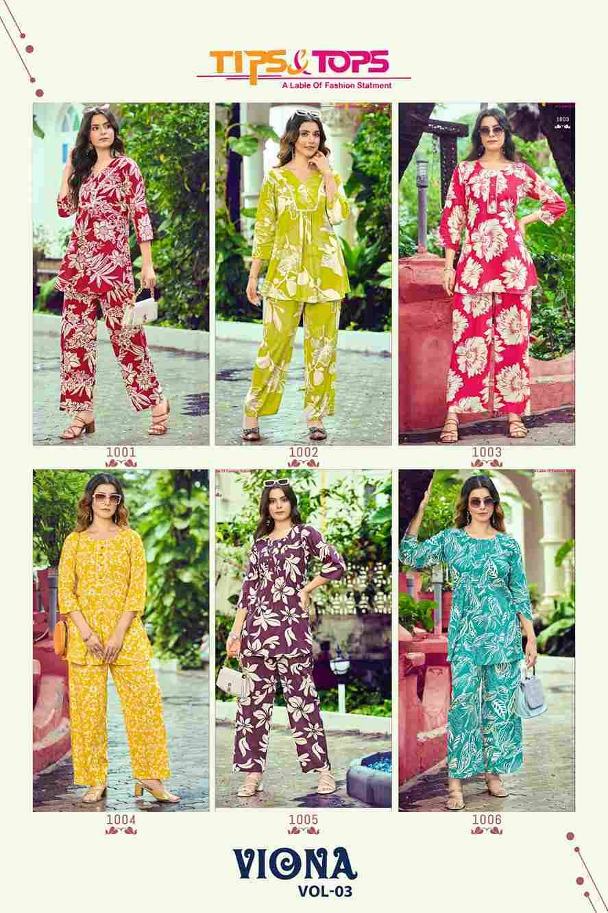Viona Vol-3 By Tips And Tops 1001 To 1006 Series Designer Stylish Fancy Colorful Beautiful Party Wear & Ethnic Wear Collection Rayon Print Co-Ords At Wholesale Price