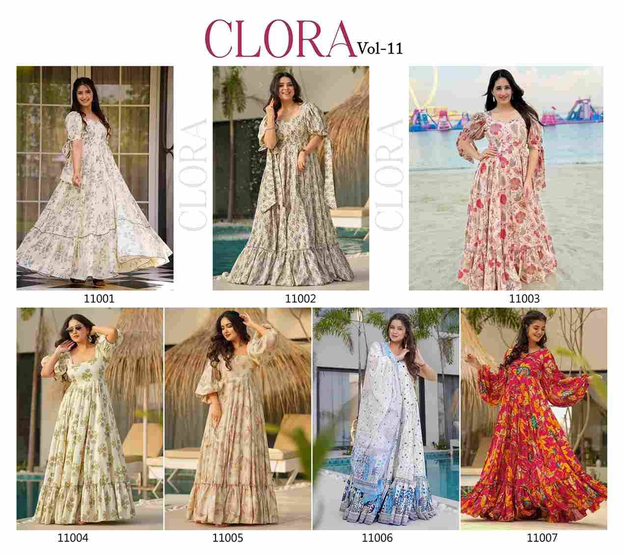 Clora Vol-11 By Fashid Wholesale 11001 To 11007 Series Beautiful Stylish Fancy Colorful Casual Wear & Ethnic Wear Rayon Gowns With Dupatta At Wholesale Price
