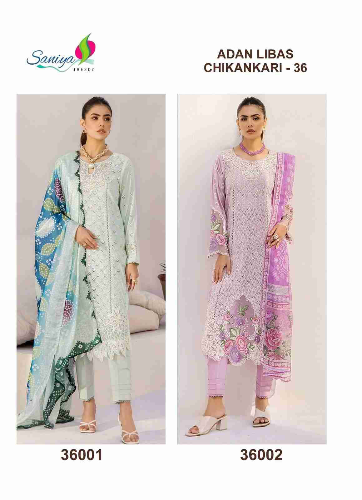 Adan Libas Chikankari Collection Vol-36 By Saniya Trendz 36001 To 36002 Series Beautiful Pakistani Suits Colorful Stylish Fancy Casual Wear & Ethnic Wear Cotton Embroidered Dresses At Wholesale Price