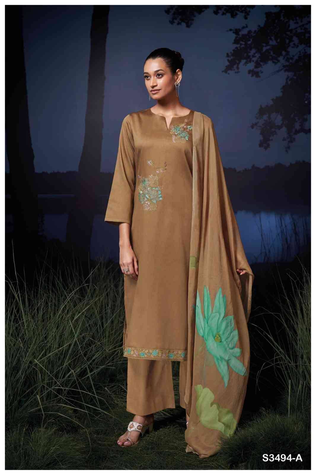 Kailani-3494 By Ganga Fashion 3494-A To 3494-D Series Beautiful Festive Suits Colorful Stylish Fancy Casual Wear & Ethnic Wear Pure Cotton Satin Dresses At Wholesale Price