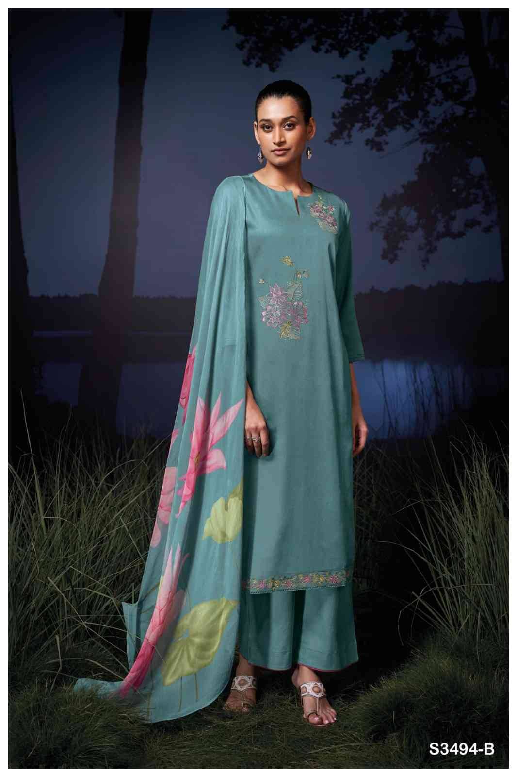 Kailani-3494 By Ganga Fashion 3494-A To 3494-D Series Beautiful Festive Suits Colorful Stylish Fancy Casual Wear & Ethnic Wear Pure Cotton Satin Dresses At Wholesale Price