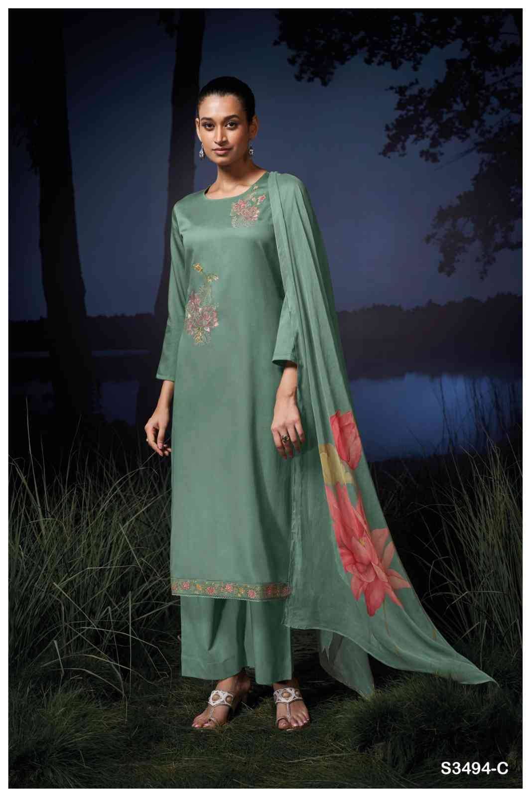 Kailani-3494 By Ganga Fashion 3494-A To 3494-D Series Beautiful Festive Suits Colorful Stylish Fancy Casual Wear & Ethnic Wear Pure Cotton Satin Dresses At Wholesale Price
