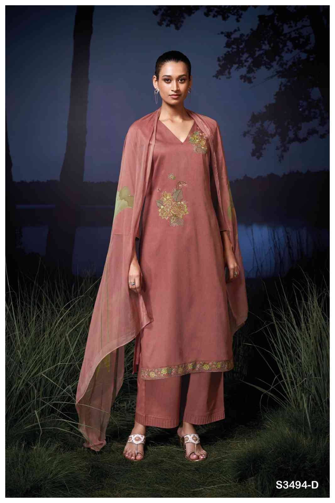 Kailani-3494 By Ganga Fashion 3494-A To 3494-D Series Beautiful Festive Suits Colorful Stylish Fancy Casual Wear & Ethnic Wear Pure Cotton Satin Dresses At Wholesale Price