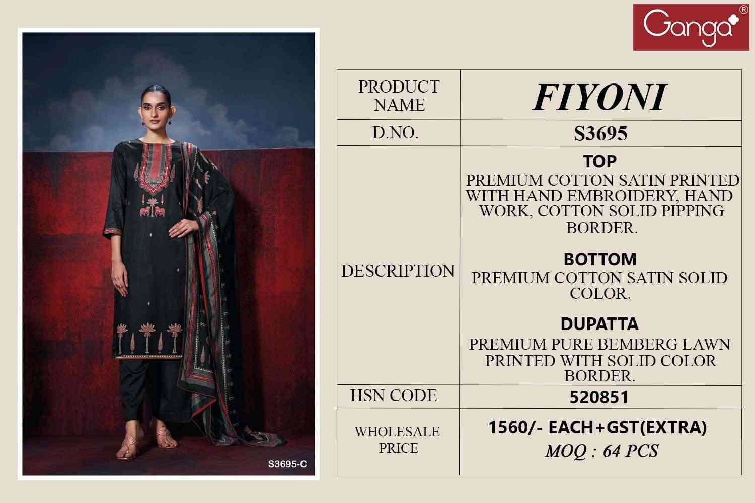Fiyoni-3695 By Ganga Fashion 3695-A To 3695-D Series Beautiful Festive Suits Colorful Stylish Fancy Casual Wear & Ethnic Wear Pure Cotton Satin Dresses At Wholesale Price