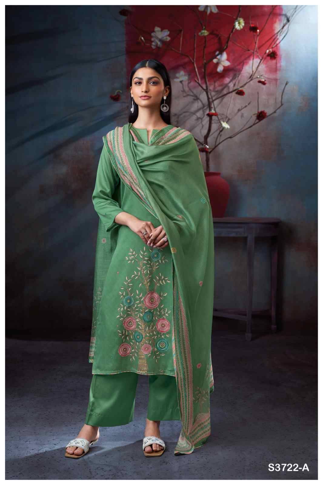 Swaalina-3722 By Ganga Fashion 3722-A To 3722-D Series Beautiful Festive Suits Colorful Stylish Fancy Casual Wear & Ethnic Wear Pure Cotton Satin Dresses At Wholesale Price