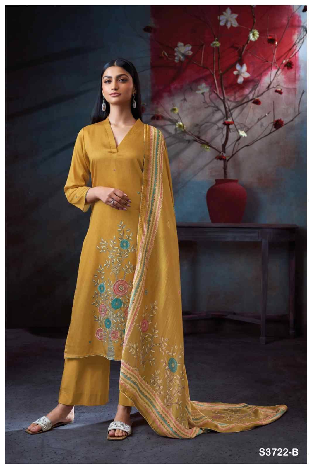 Swaalina-3722 By Ganga Fashion 3722-A To 3722-D Series Beautiful Festive Suits Colorful Stylish Fancy Casual Wear & Ethnic Wear Pure Cotton Satin Dresses At Wholesale Price