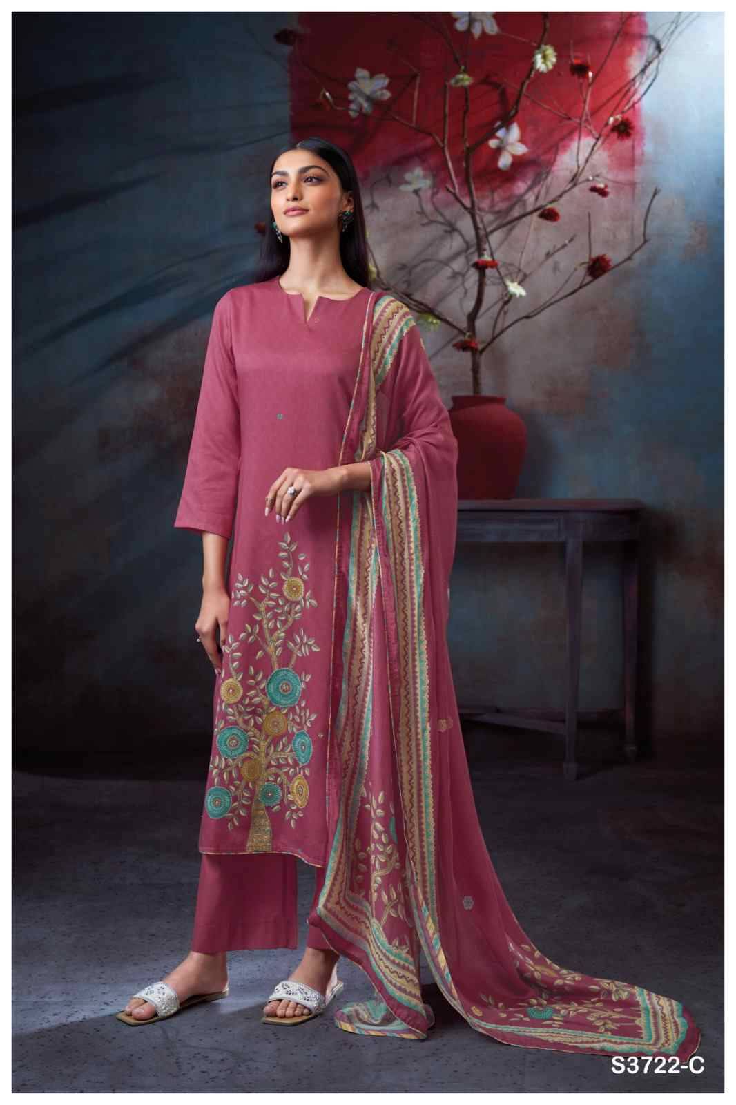 Swaalina-3722 By Ganga Fashion 3722-A To 3722-D Series Beautiful Festive Suits Colorful Stylish Fancy Casual Wear & Ethnic Wear Pure Cotton Satin Dresses At Wholesale Price