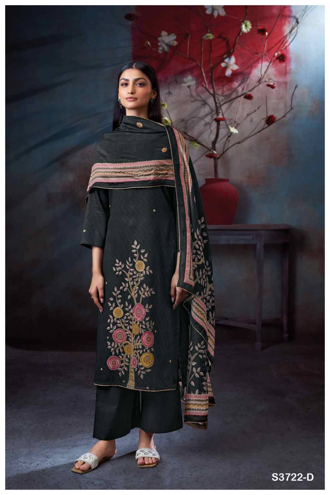 Swaalina-3722 By Ganga Fashion 3722-A To 3722-D Series Beautiful Festive Suits Colorful Stylish Fancy Casual Wear & Ethnic Wear Pure Cotton Satin Dresses At Wholesale Price