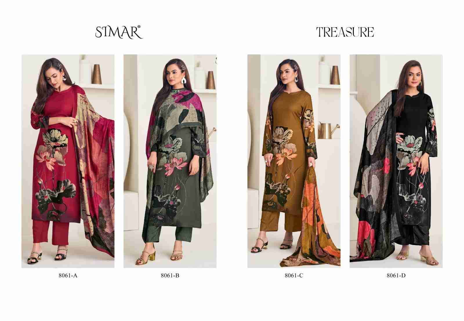 Treasure By Simar 8061-A To 8061-D Series Designer Festive Suits Beautiful Stylish Fancy Colorful Party Wear & Occasional Wear Pure Viscose Muslin Dresses At Wholesale Price