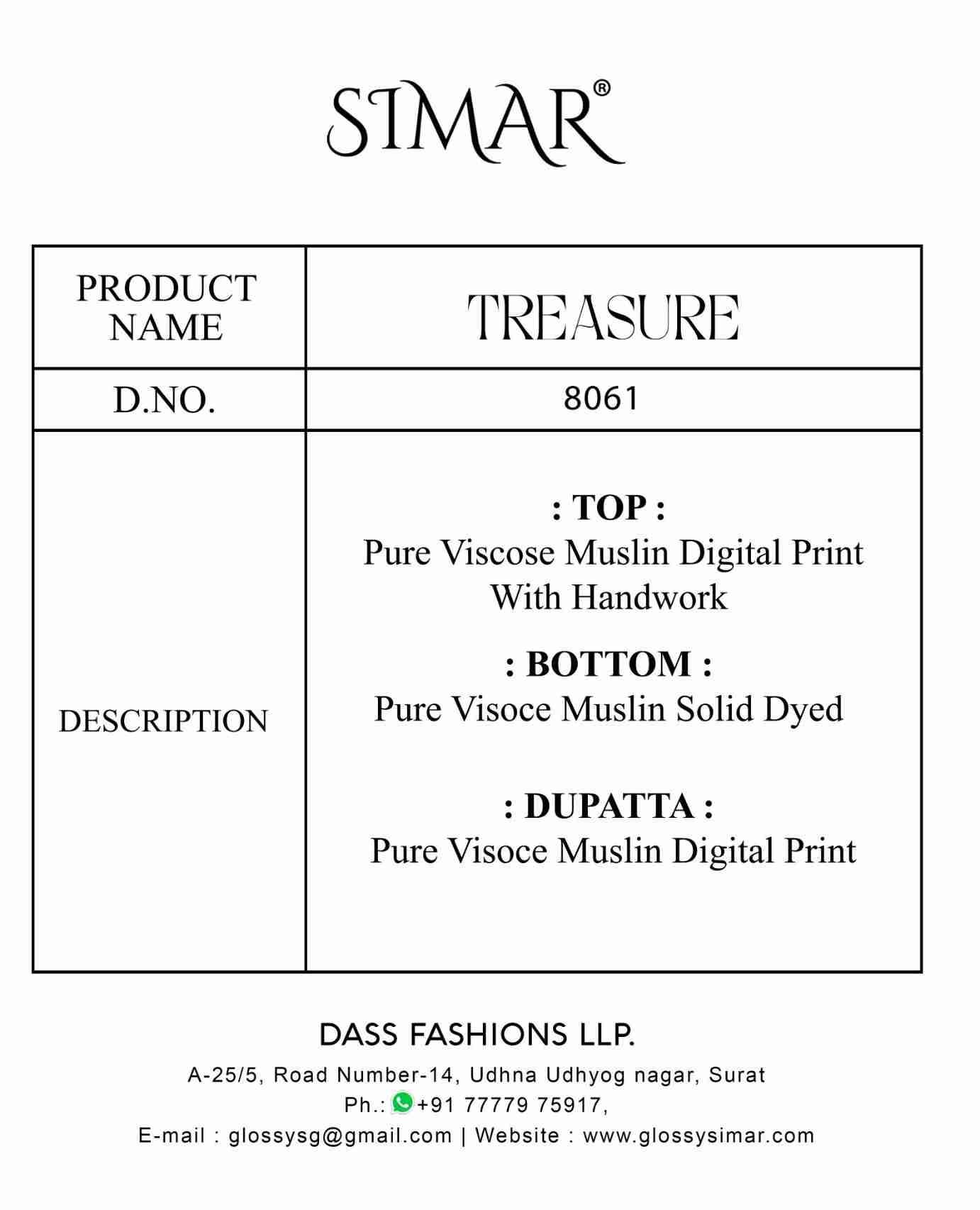 Treasure By Simar 8061-A To 8061-D Series Designer Festive Suits Beautiful Stylish Fancy Colorful Party Wear & Occasional Wear Pure Viscose Muslin Dresses At Wholesale Price