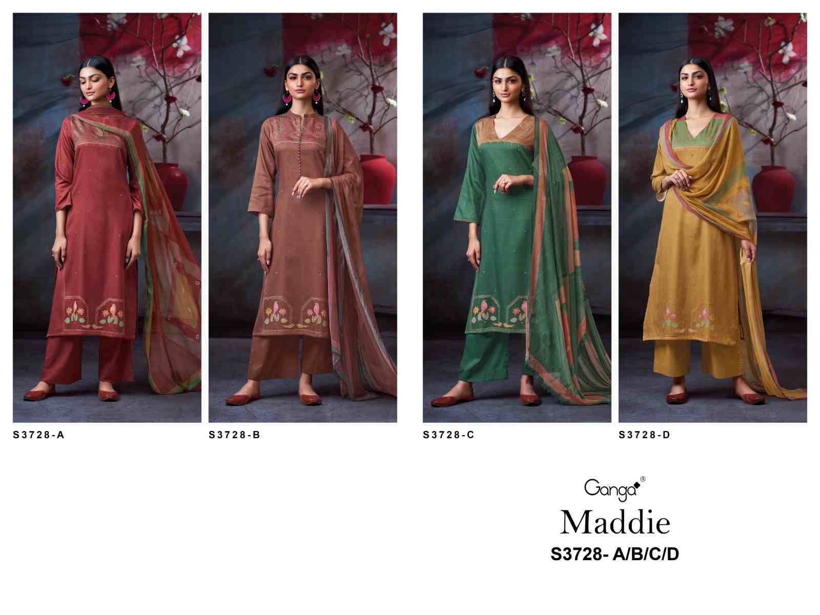 Maddie-3728 By Ganga Fashion 3728-A To 3728-D Series Beautiful Festive Suits Colorful Stylish Fancy Casual Wear & Ethnic Wear Pure Cotton Satin Dresses At Wholesale Price