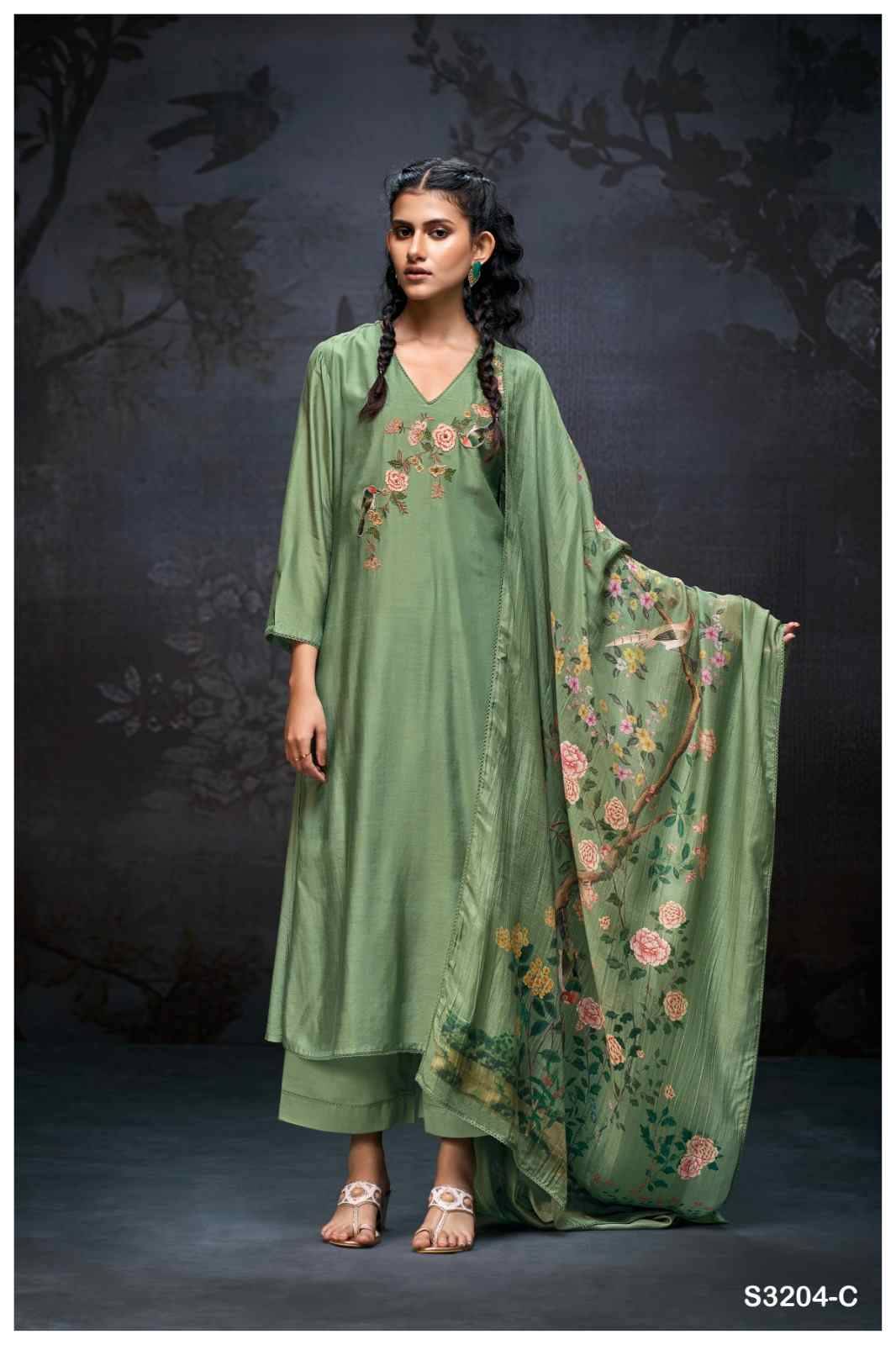 Elaine-3204 By Ganga Fashion 3204-A To 3204-D Series Beautiful Festive Suits Colorful Stylish Fancy Casual Wear & Ethnic Wear Pure Bemberg Silk Dresses At Wholesale Price