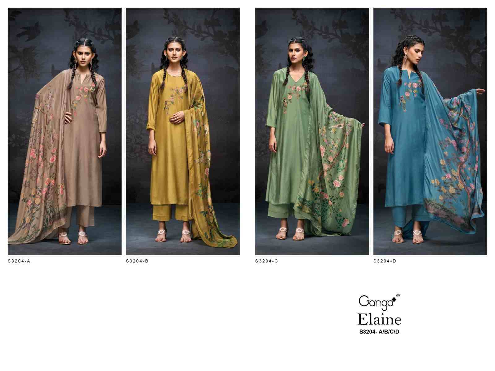Elaine-3204 By Ganga Fashion 3204-A To 3204-D Series Beautiful Festive Suits Colorful Stylish Fancy Casual Wear & Ethnic Wear Pure Bemberg Silk Dresses At Wholesale Price