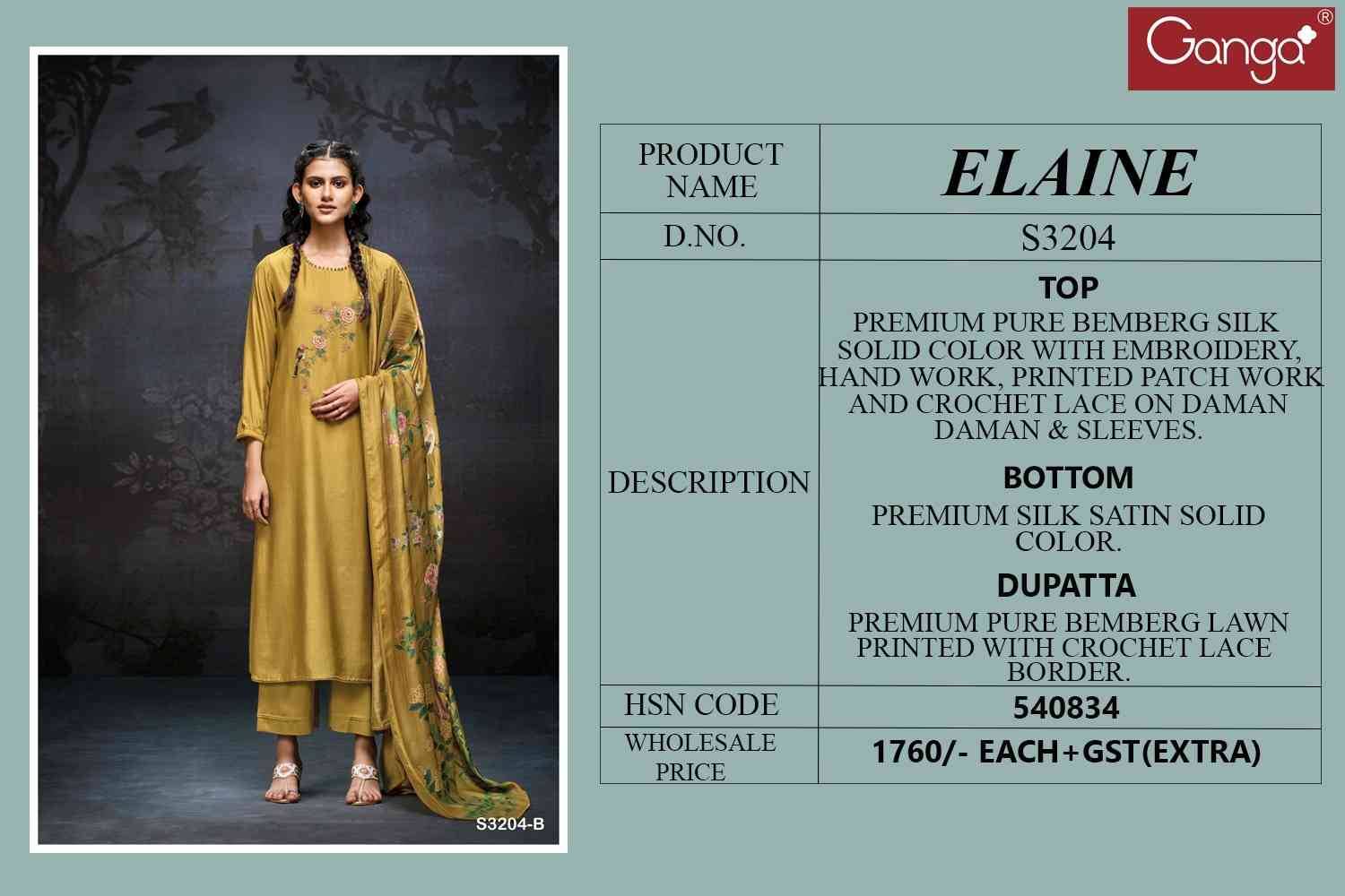 Elaine-3204 By Ganga Fashion 3204-A To 3204-D Series Beautiful Festive Suits Colorful Stylish Fancy Casual Wear & Ethnic Wear Pure Bemberg Silk Dresses At Wholesale Price
