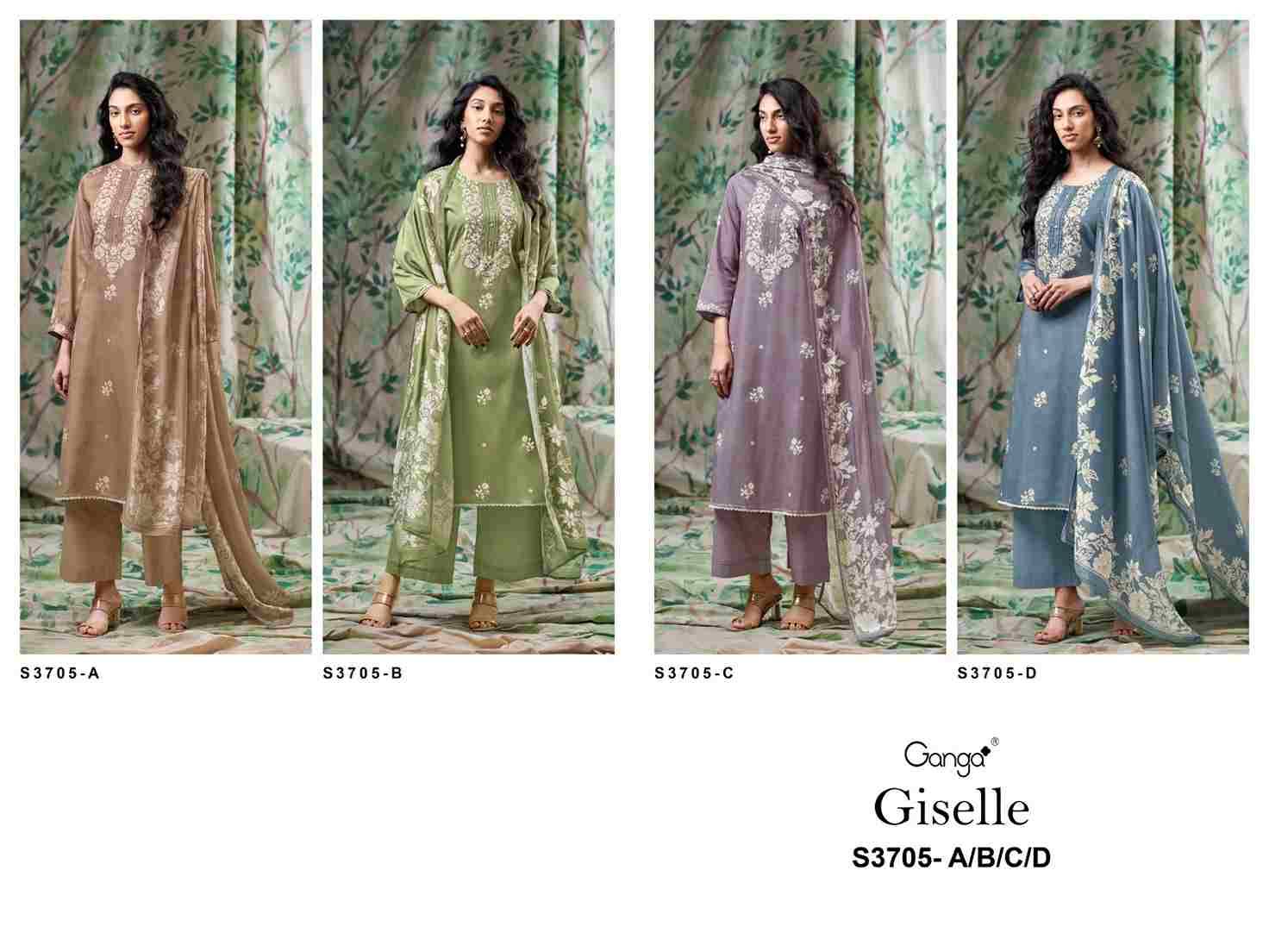 Giselle-3705 By Ganga Fashion 3705-A To 3705-D Series Beautiful Festive Suits Colorful Stylish Fancy Casual Wear & Ethnic Wear Pure Cotton Satin Dresses At Wholesale Price