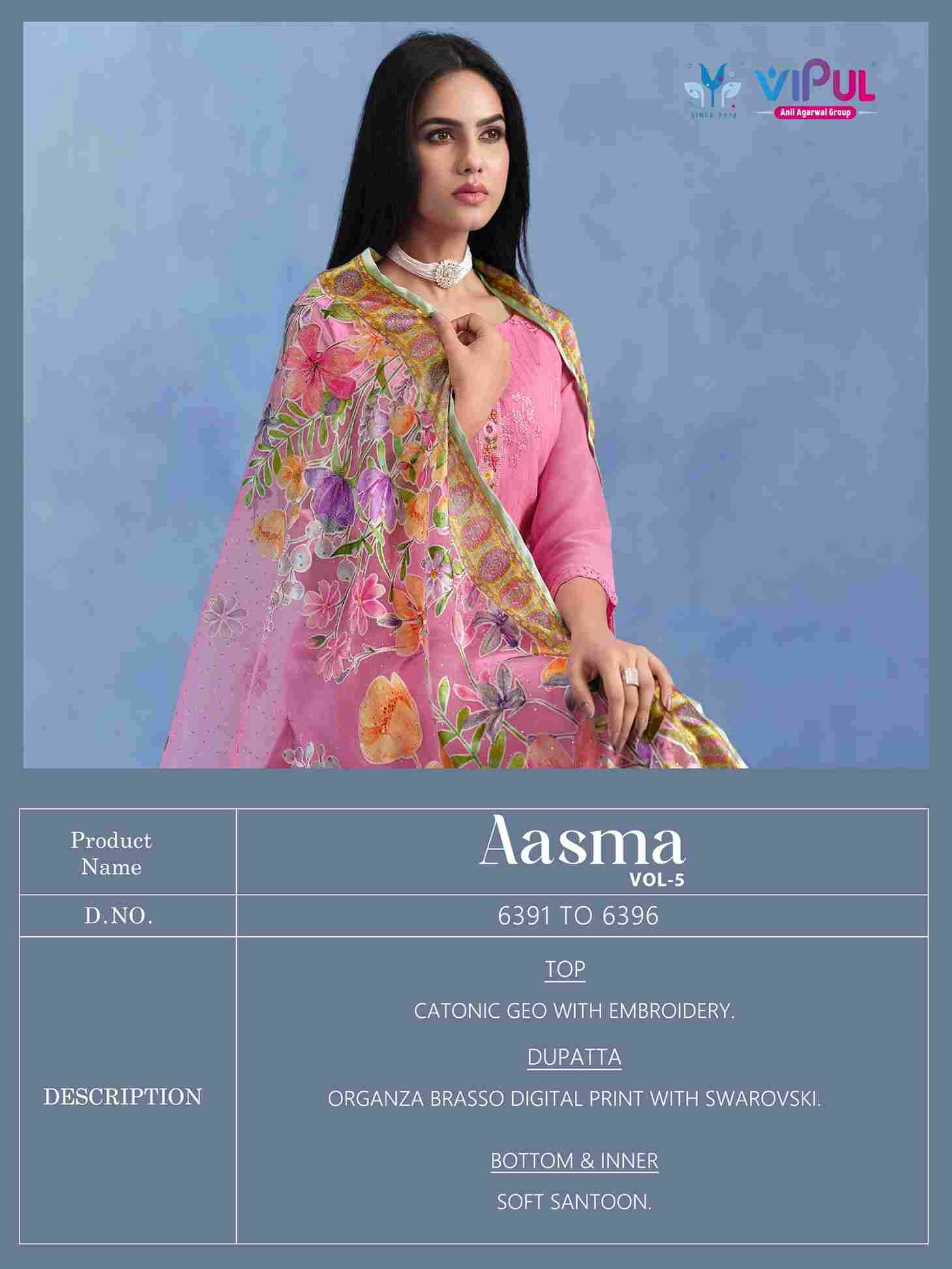 Aasma Vol-5 By Vipul Fashion 6391 To 6396 Series Beautiful Festive Suits Colorful Stylish Fancy Casual Wear & Ethnic Wear Catonic Dresses At Wholesale Price