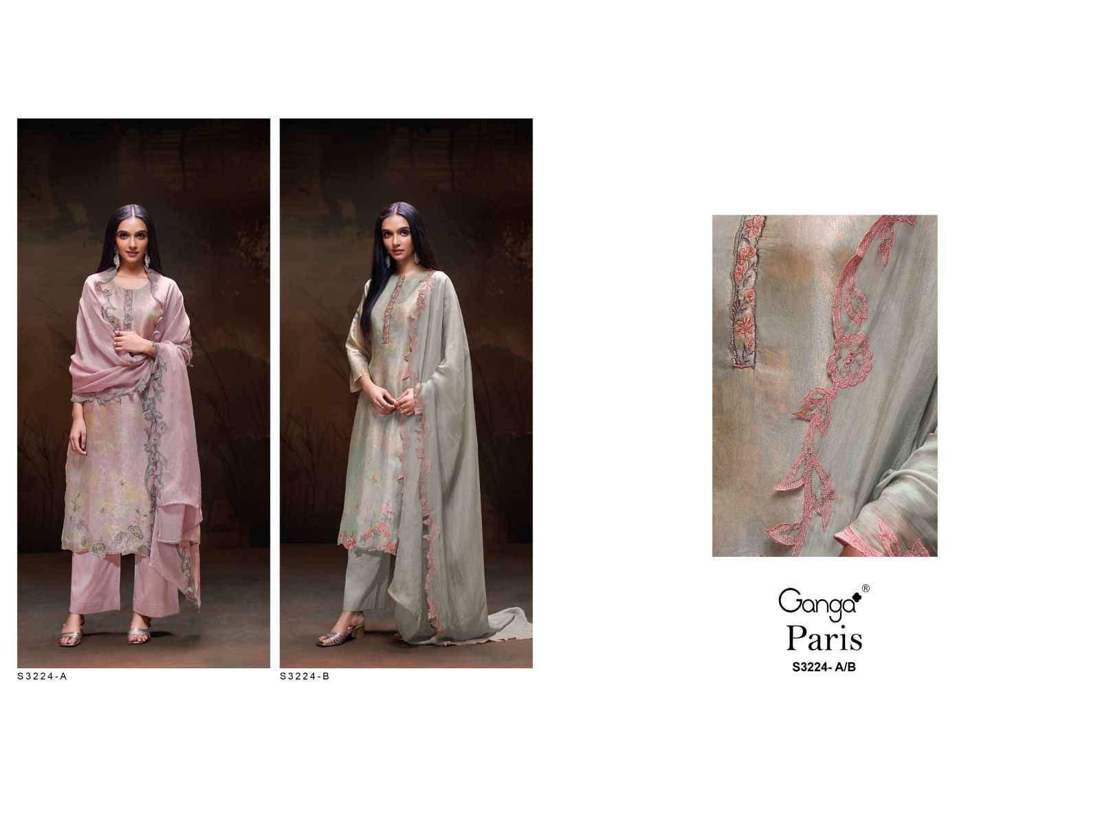 Paris-3224 By Ganga Fashion 3224-A To 3224-B Series Beautiful Festive Suits Colorful Stylish Fancy Casual Wear & Ethnic Wear Pure Bemberg Silk Dresses At Wholesale Price